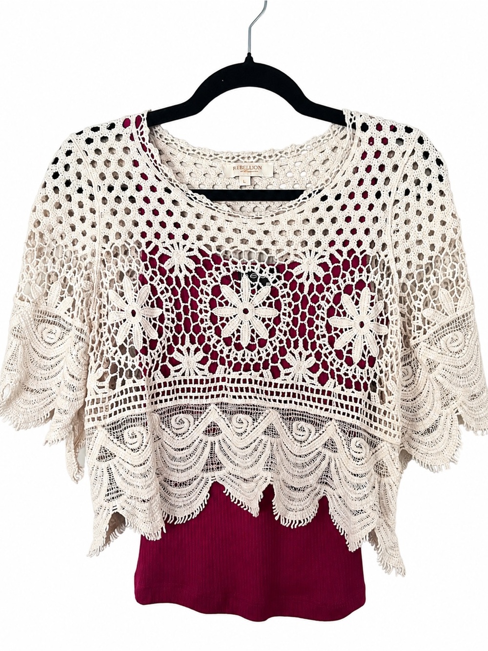 Rebellion Cream Crochet Overlay with Burgundy Tank
